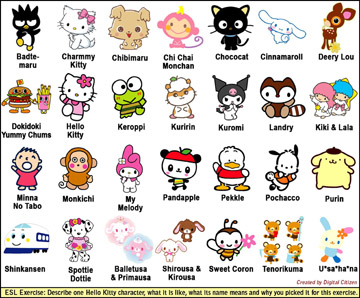 ESL/EFL exercise with Hello Kitty characters (0.3MB PDF)